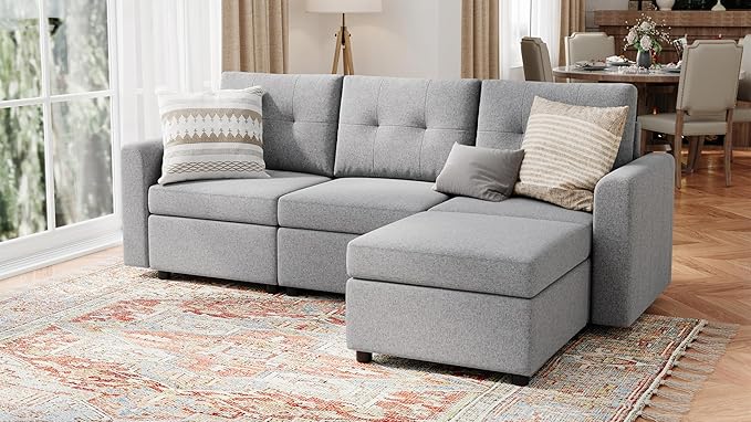 Rubik III 2 Seats Living Room Sofa Set, Love Seat Modular Sectional Sofa, Modern Extra Large Sofa Couch with Storage Seats & Removable Cover, Loveseat Convertible Sofa, Beige