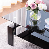 Rectangle Glass Coffee Table 2-Tier Tea Table Modern Side Coffee Table