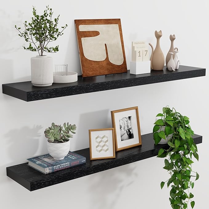 Natural Oak Floating Shelves for Wall, 36" W x 8" D x 1.2" H Wall Mounted Rustic Wooden