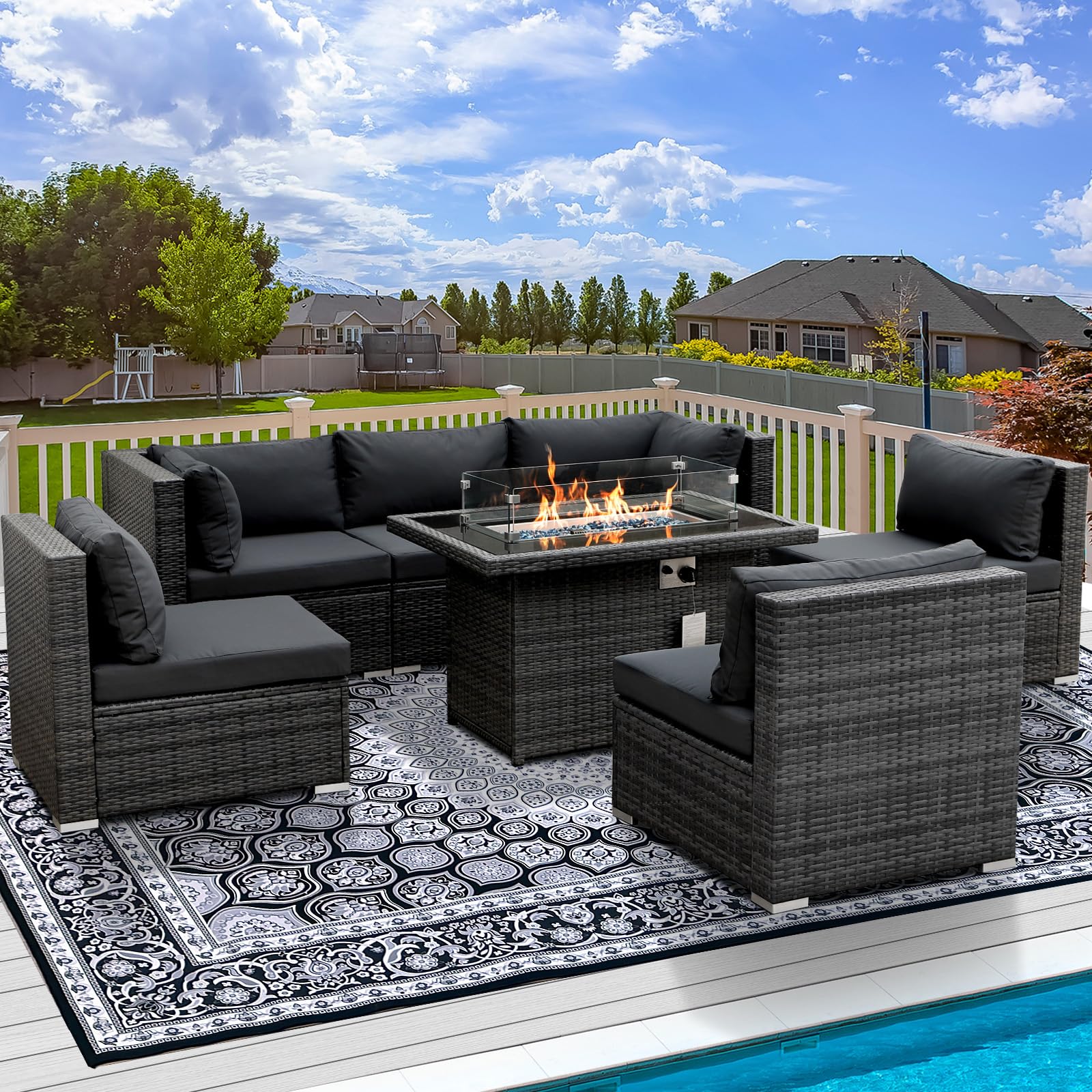 PE Wicker Patio Furniture Set Sectional High Back Large Size Sofa Sets