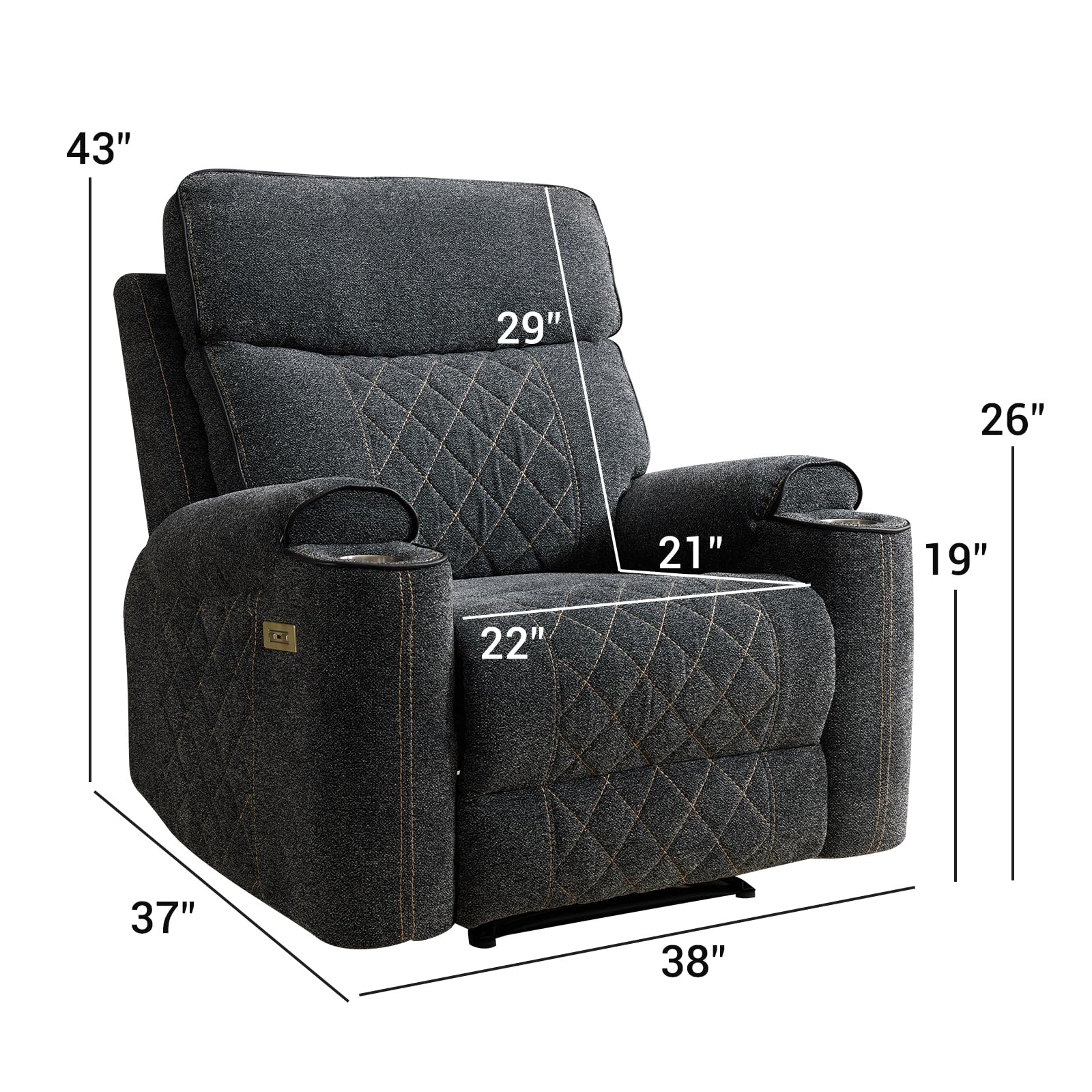 GridComfort Power Recliner Chair – USB Port, Cup Holder & Lattice Stitching