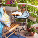 VINGLI Mosaic Accent Table, 14" Round Side Table,End Table, Plant Stand Decor for Patio Porch Beach Theme Balcony Back Deck Pool Indoor Outdoor Coffee, Metal Cobalt Glass Top Black Iron(Blue Ocean) - Bircata
