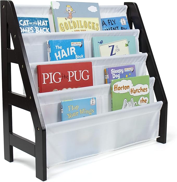 Kids Ladder Frame Bookshelf, 4 Tier Book Organizer, Espresso/White