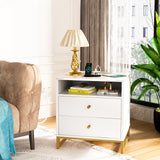 White Nightstands Set of 2 with Charging Station, Modern Bedside Table Set