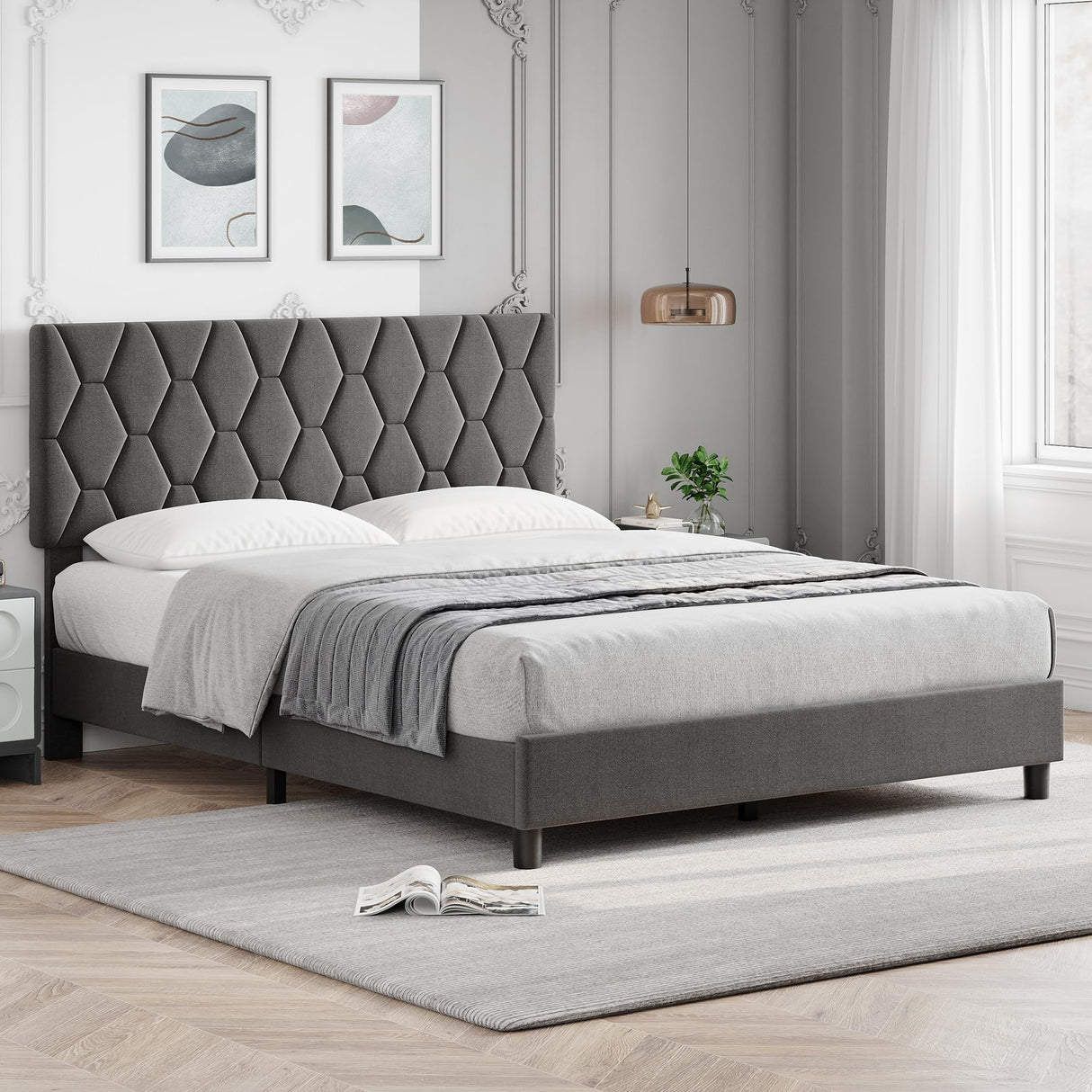 Queen Bed Frame with Adjustable Headboard Upholstered Bed Frame Platform