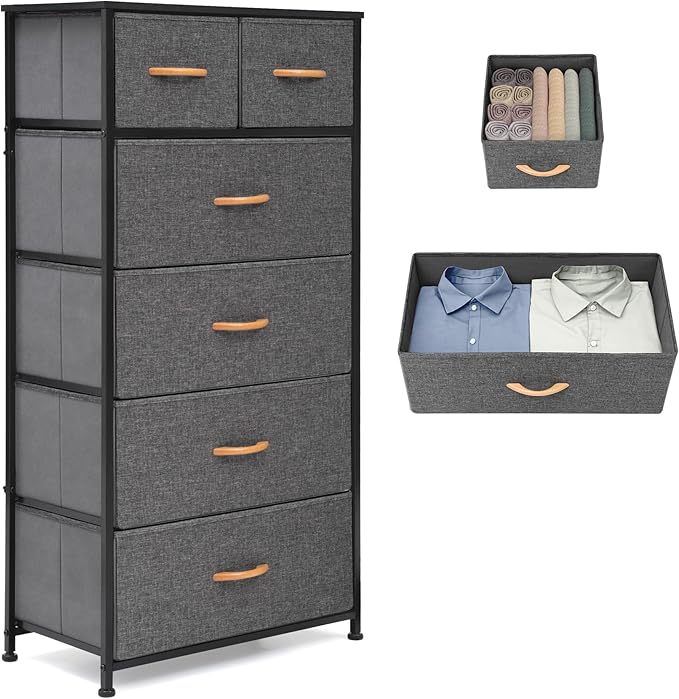 Fabric Dresser for Bedroom, Tall Skinny Dresser with 6 Drawers, Storage Organizer Tower