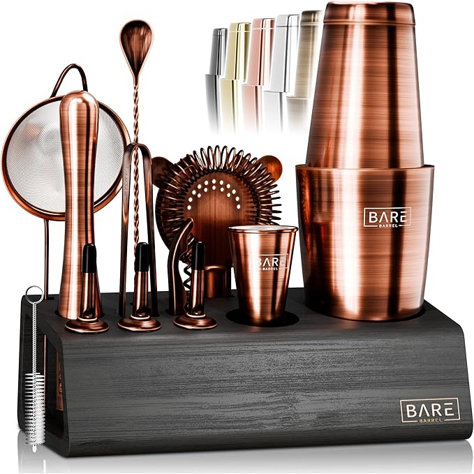 Mixology Bartender Kit Bar Set | 14-Piece Cocktail Shaker Set | Martini Barware Mixing Tools for Home Bartending | Incl. 35 Recipe Cards | Gift Set (28oz Boston Shaker, Jet Black/Black)