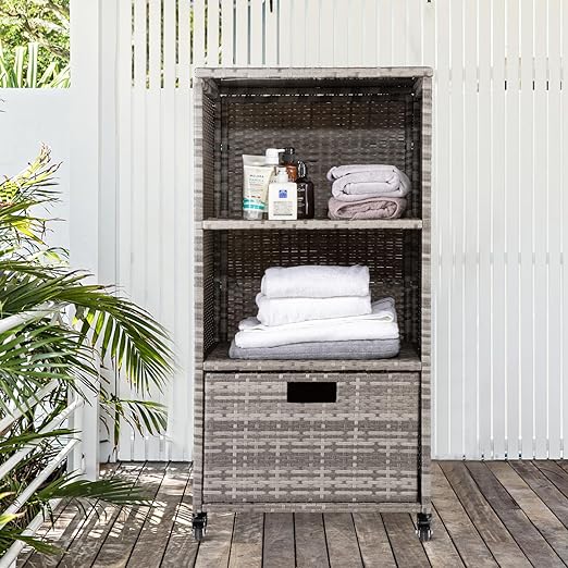 Outdoor Towel Cabinet, Pool Accessory Storage Organizer