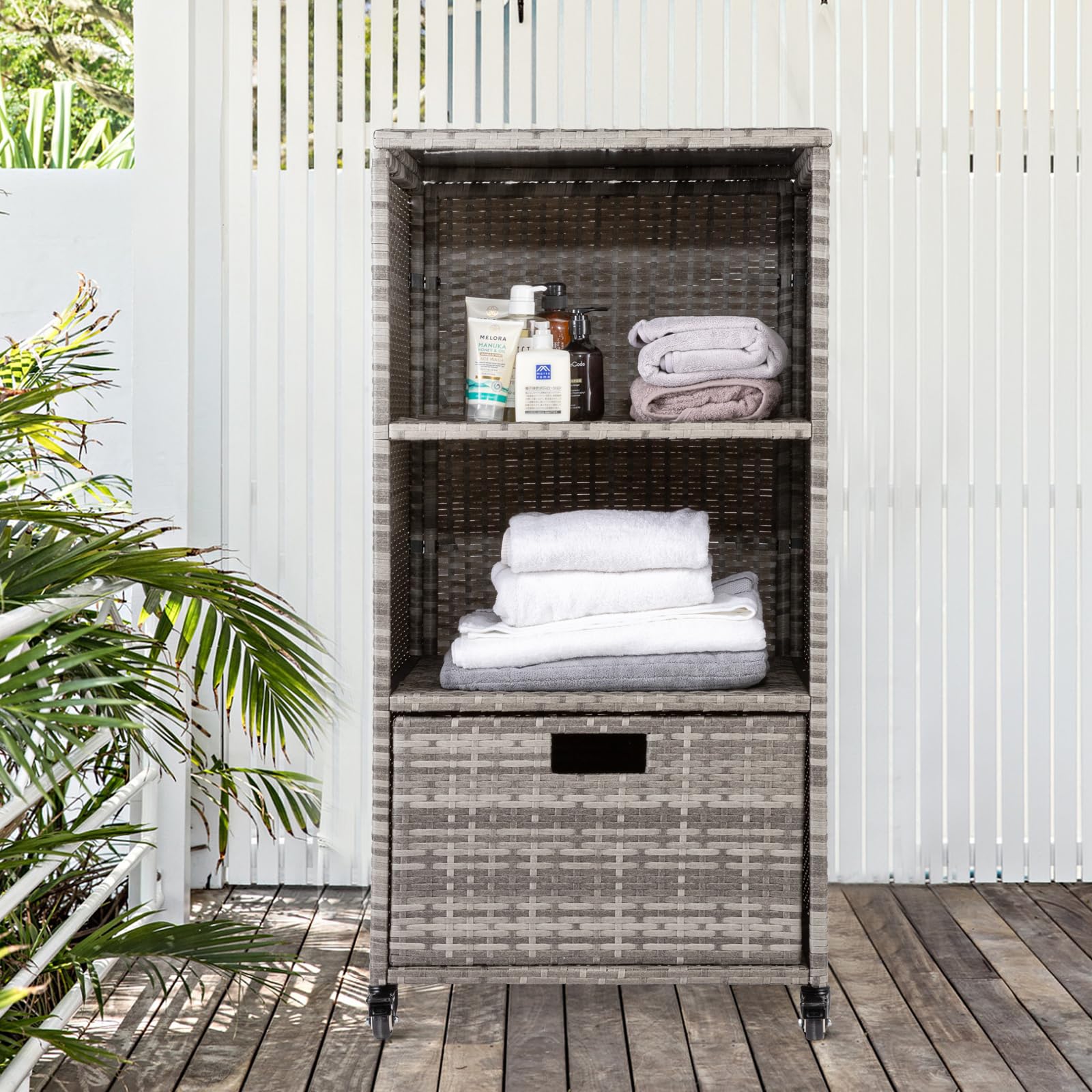 Outdoor Towel Cabinet, Pool Accessory Storage Organizer, Freestanding Waterproof