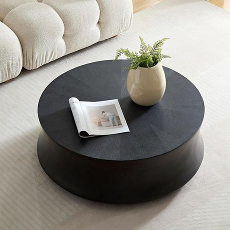 35.43 Inch Round Coffee Table, Drum Coffee Table for Living Room