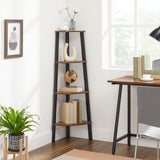 Corner Shelf Stand, 4-Tier Corner Bookshelf, Industrial Corner Ladder Shelf