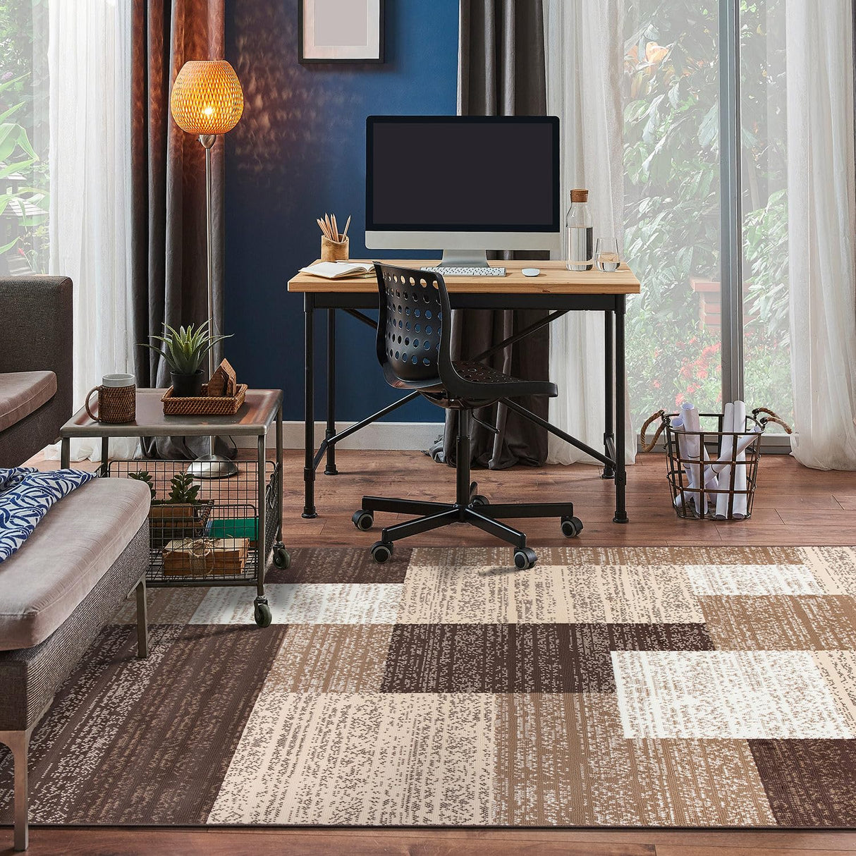 Contemporary Distressed Boxes Area Rug - Brown