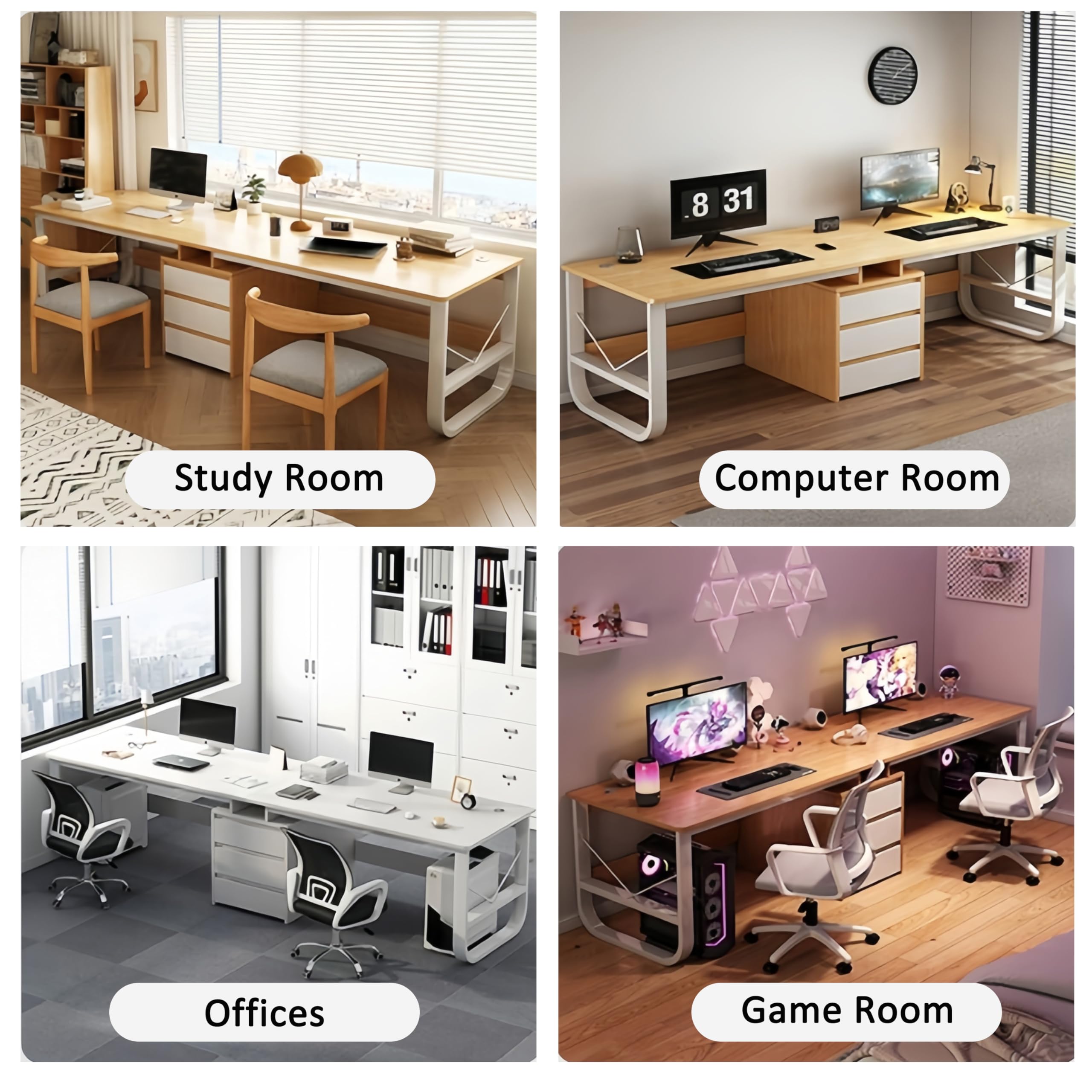 Spacious Two Person Office Desk with 3 File Drawers – Ideal for Home & Office