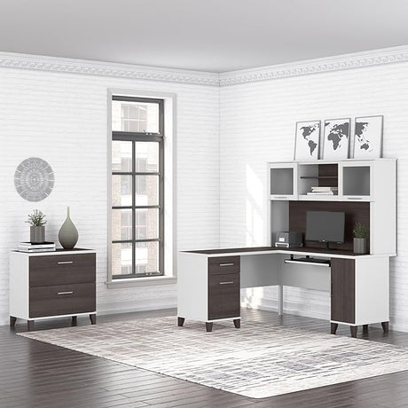 Somerset 60W L-Shaped Desk with Hutch & Lateral File Cabinet