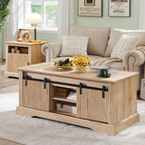 46" Fluted Lift Top Coffee Table with Sliding Door, Modern Center Table w/Adjustable