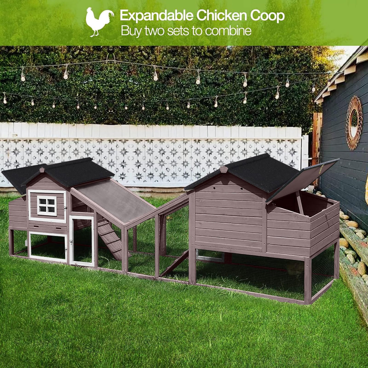 GUTINNEEN Chicken Coop Mobile Outdoor Chicken House Hen Coop with Wheels Nesting Box, Poultry Cage Duck House with Run(Blown)