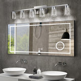Brushed Nickel 6-Light Vanity Fixtures, Crystal Bubble Glass LED Sconces - Dimmable 3-Color (White/Neutral/Warm) for Bathroom, Hallway, Living Room