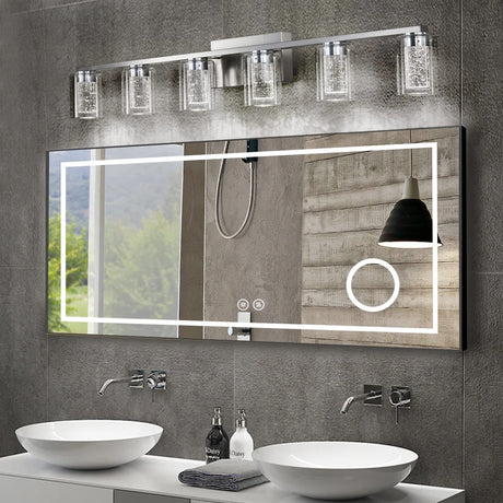 Brushed Nickel 6-Light Vanity Fixtures, Crystal Bubble Glass LED Sconces - Dimmable 3-Color (White/Neutral/Warm) for Bathroom, Hallway, Living Room