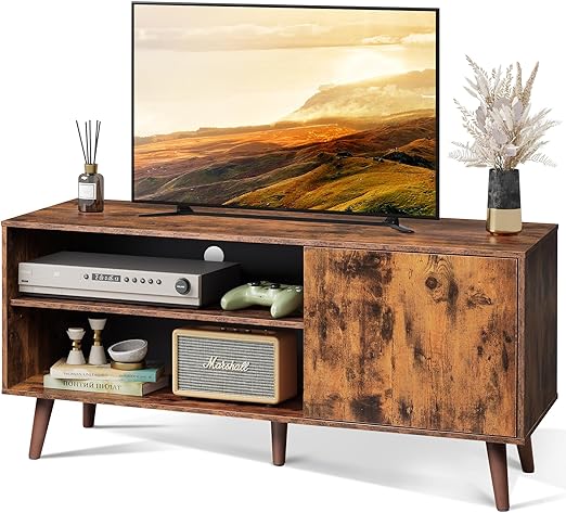 Mid-Century Modern TV Stand for 55" TV, Entertainment Center with Storage