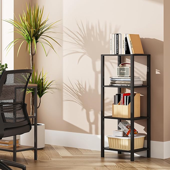 Bookshelf, 6-Tier Tall Book Shelf, Narrow Bookcase for Small Space, DIY Stackable Bookshelf, for Living Room, Office, Study, Entryway, Industrial, White BS01BW006