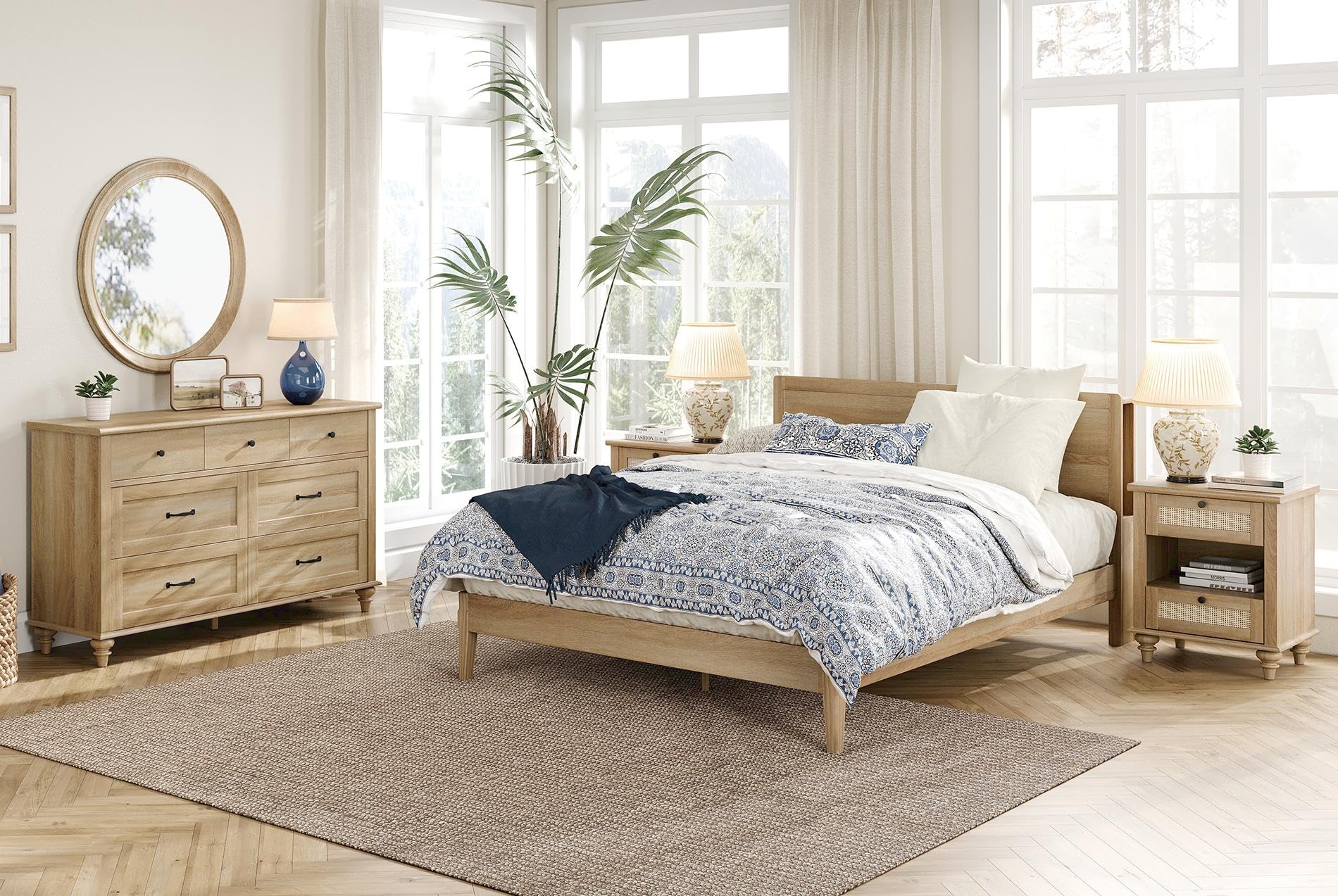 2 Piece Bedroom Set - Includes Farmhouse 7 Drawer Dresser for Bedroom