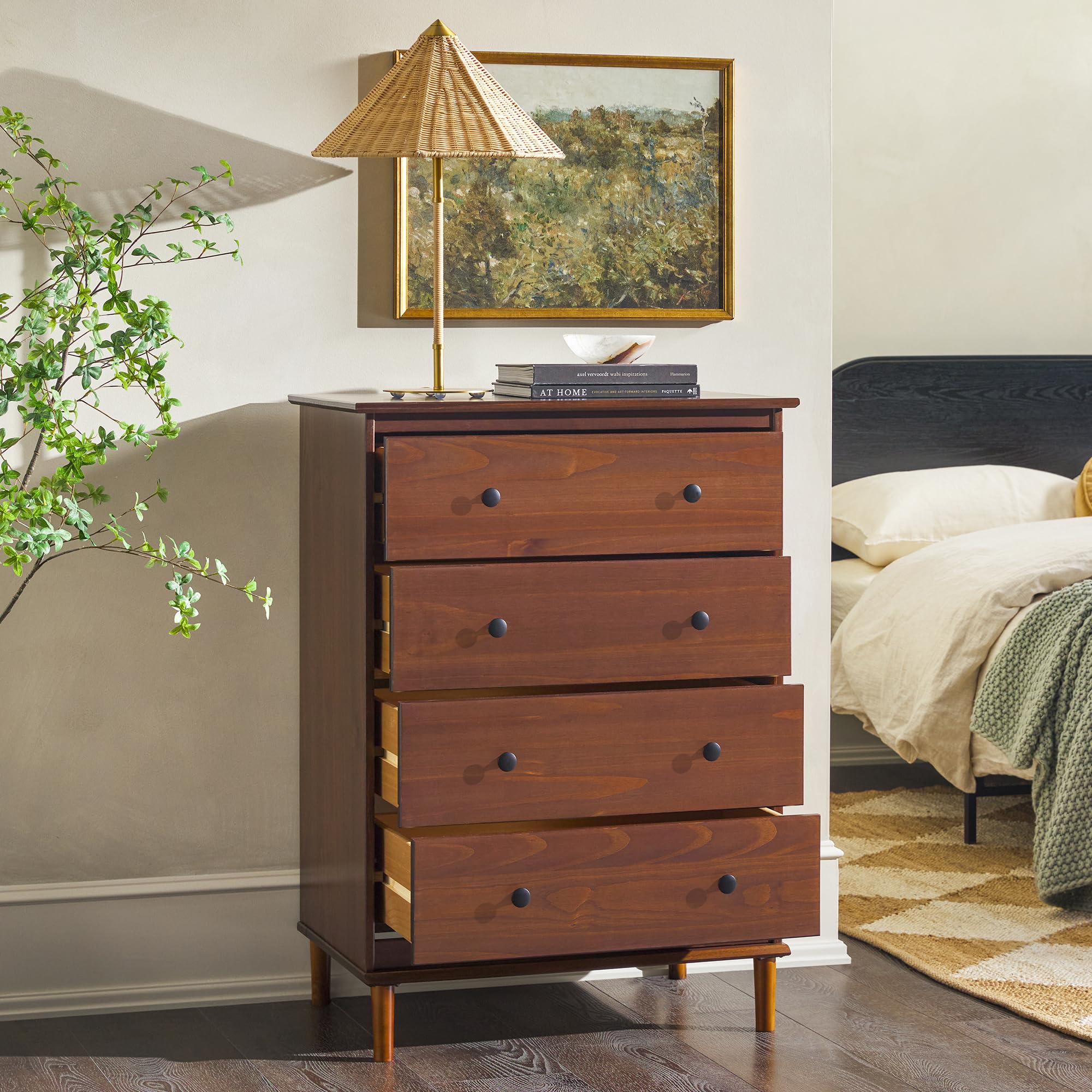 Modern Tall 4-Drawer Solid Wood Dresser
