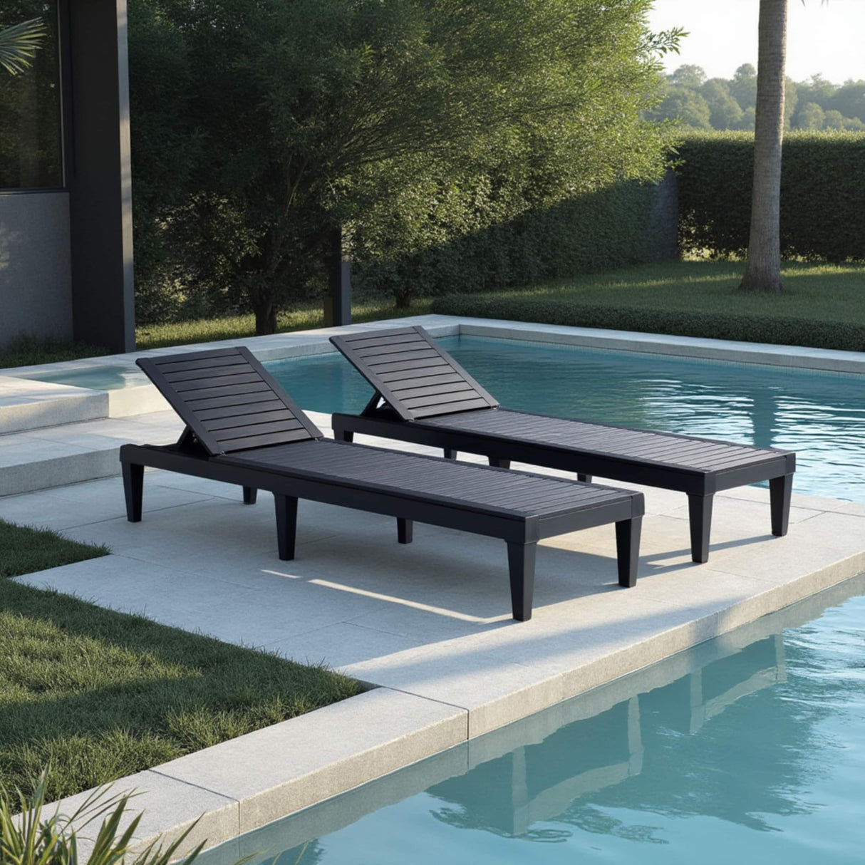 Patio Chairs - Waterproof Outdoor Chaise Lounge Chair, Set of 2 Adjustable Lawn Chairs