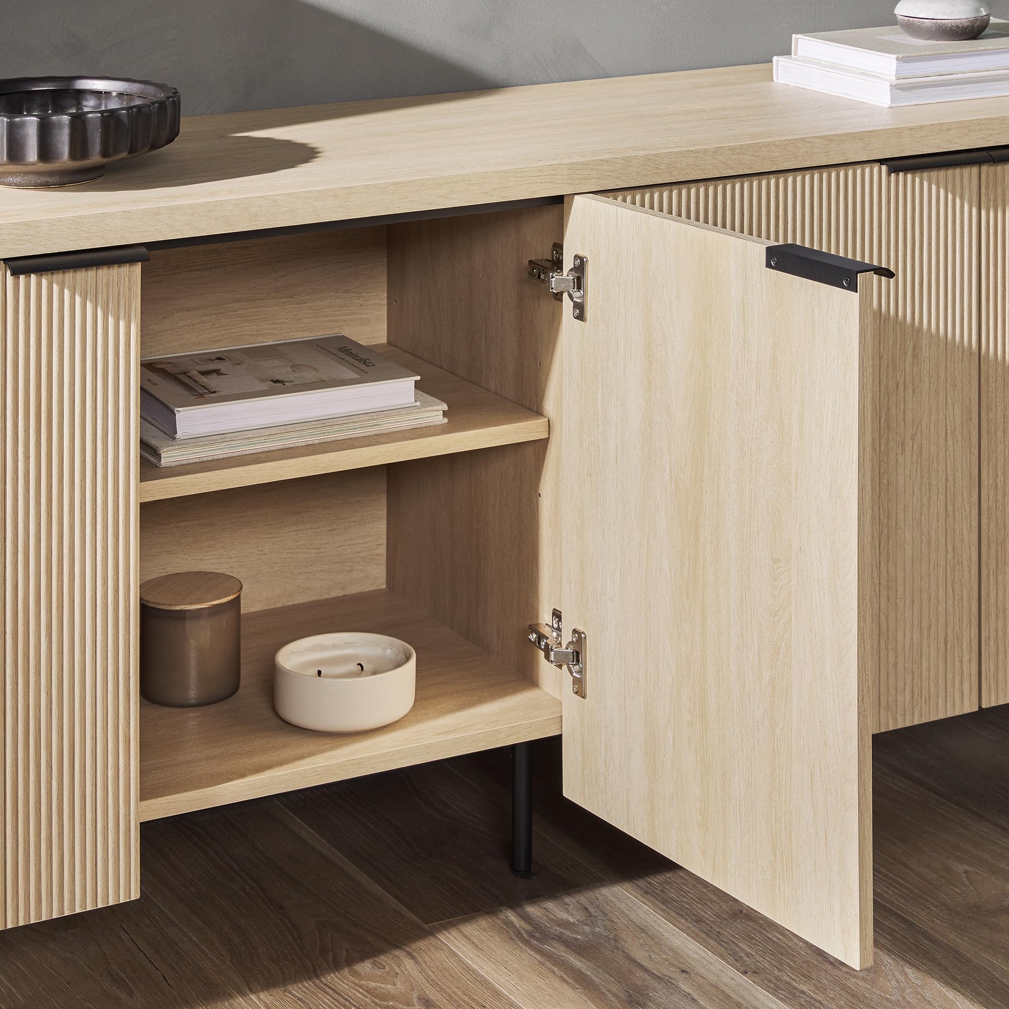 Modern Scandinavian Fluted Door Kitchen Storage Sideboard Buffet Cabinet Console,