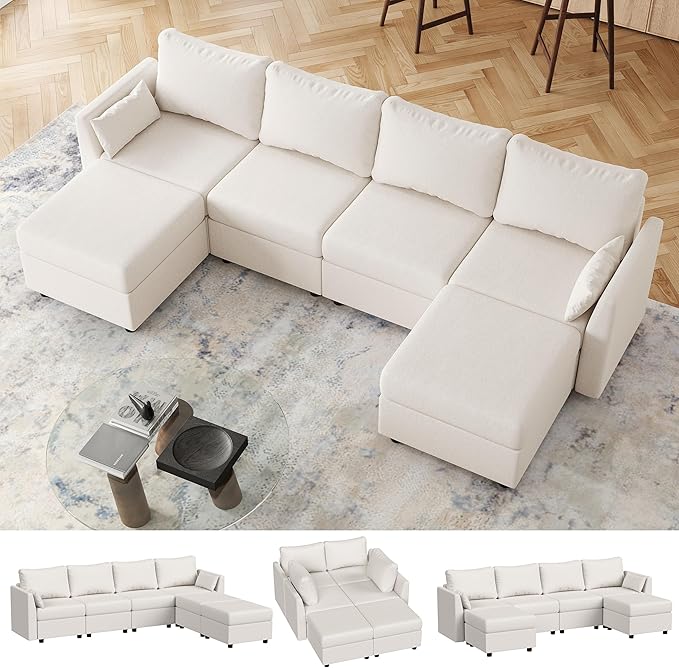 110.24" Modular Sectional Sofa, 6 Seat Modular Couch with Storage, Memory Foam