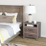 Farmhouse Nightstand, Rustic Wood Bedside Table with 2 Storage Drawers & Open Shelf,
