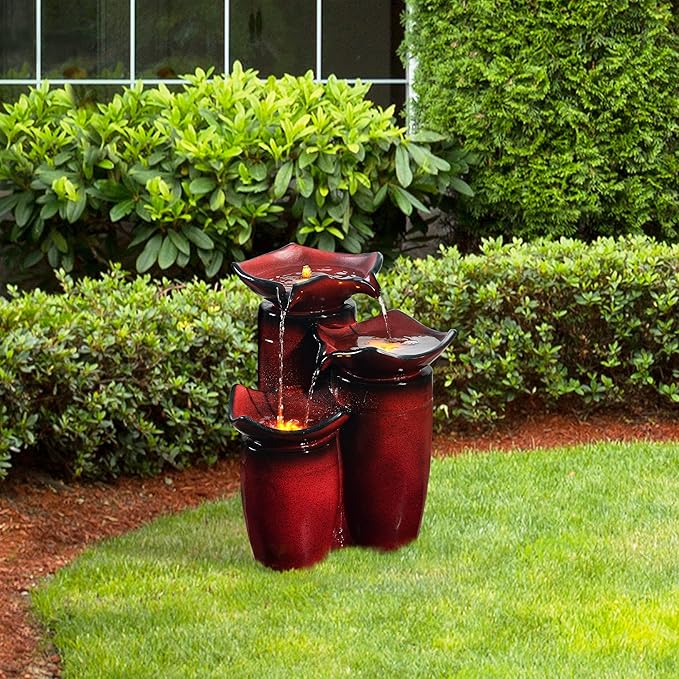 Jar 3 Tiered Floor Waterfall Fountain with Pump for Outdoor Patio Garden Backyard Decking