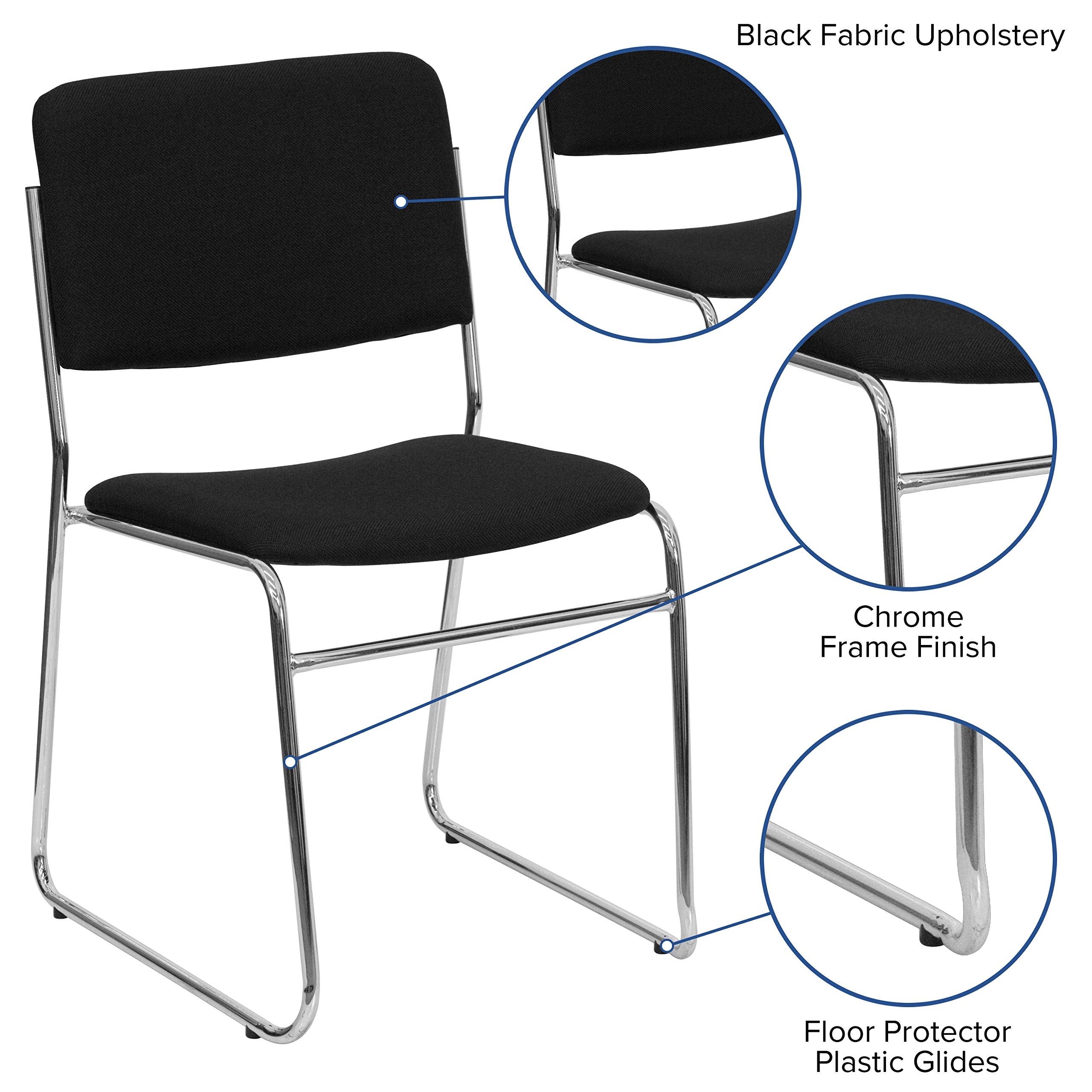 500 lb. Capacity Black Fabric High Density Chrome Stacking Chair