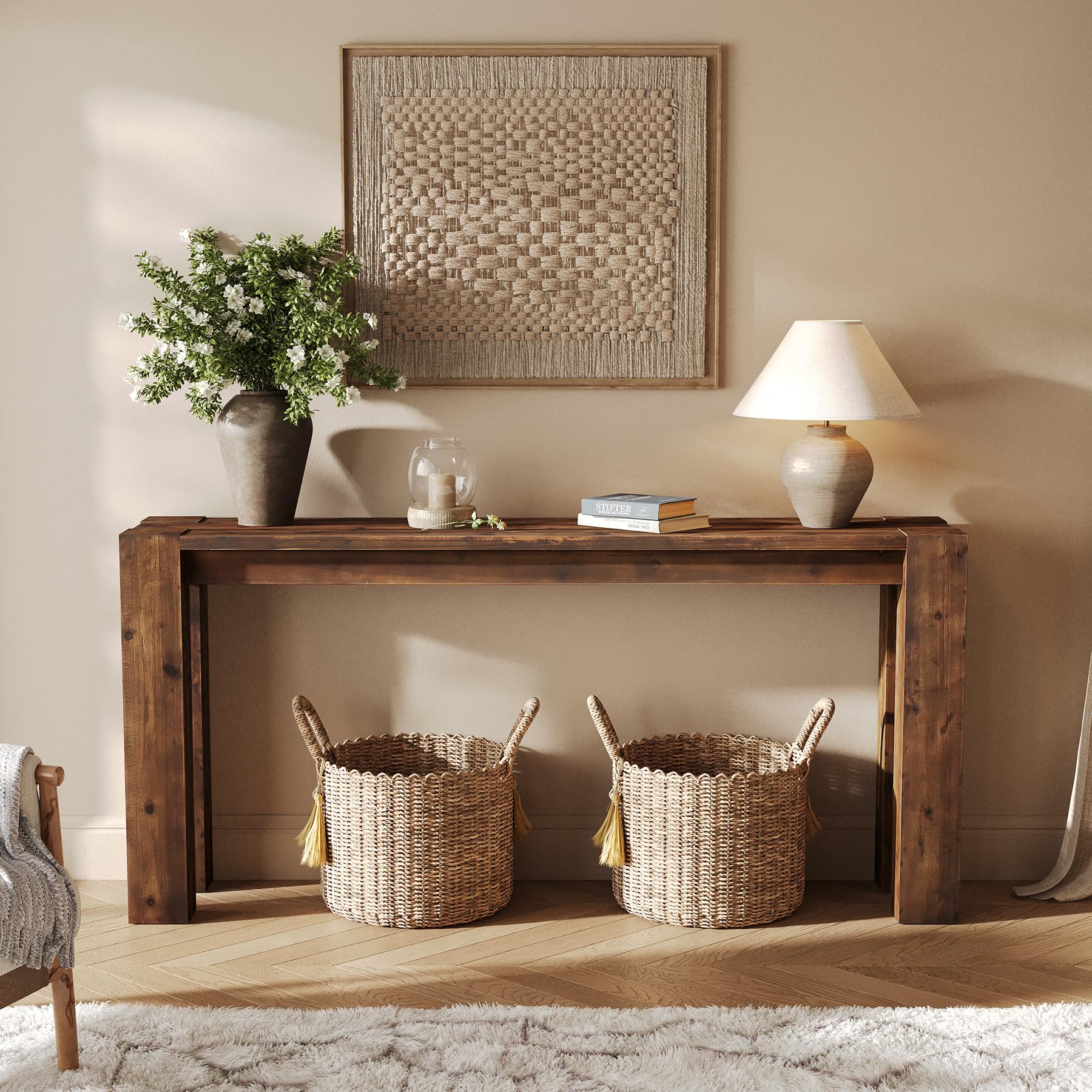 70.9-Inch Solid Wood Console Table - Rustic Brown Farmhouse Entryway Table