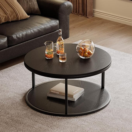 36" Coffee Tables with Storage, 2-Tier Round Coffee Table, Center Table for Living Room