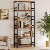 Bookshelf, 31.5in Wide Shelf 6 Tier Bookcase, 110lbs/shelf Vintage Industrial Style Bookshelves