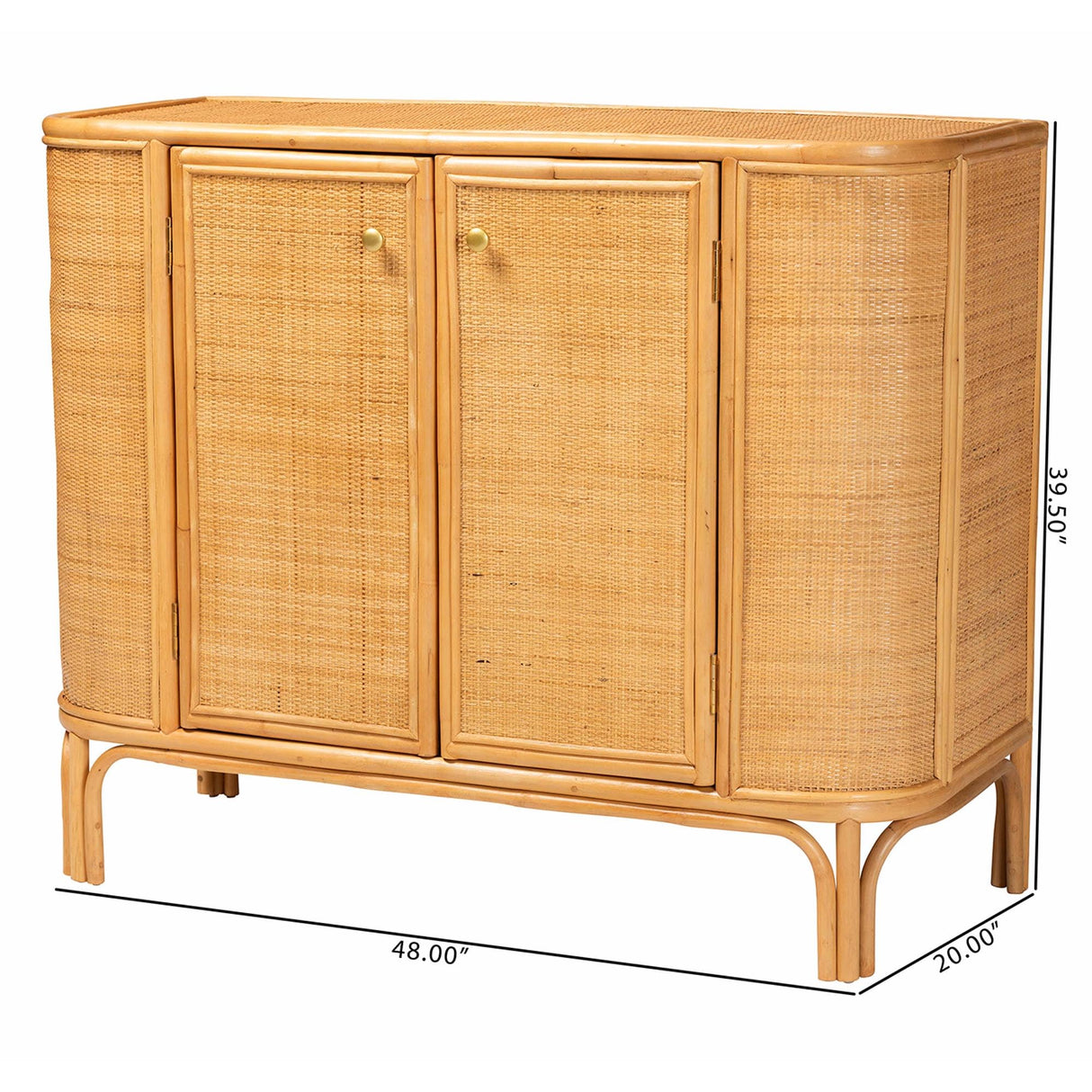 Natural Rattan Storage Cabinet, 2-Door, Light Honey