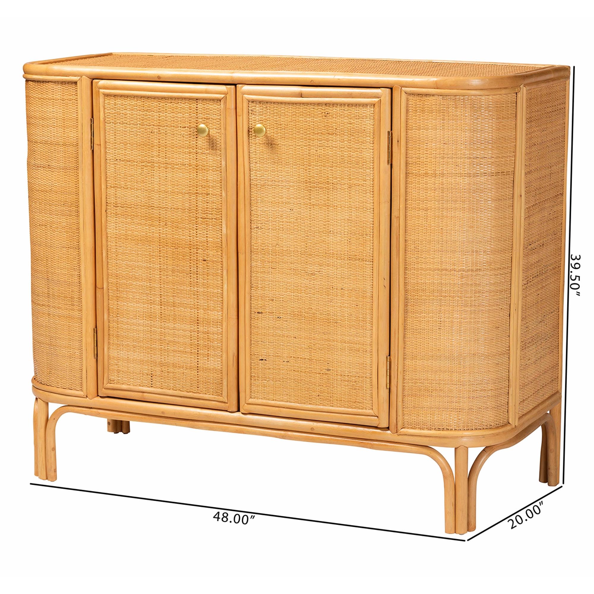 Natural Rattan Storage Cabinet, 2-Door, Light Honey