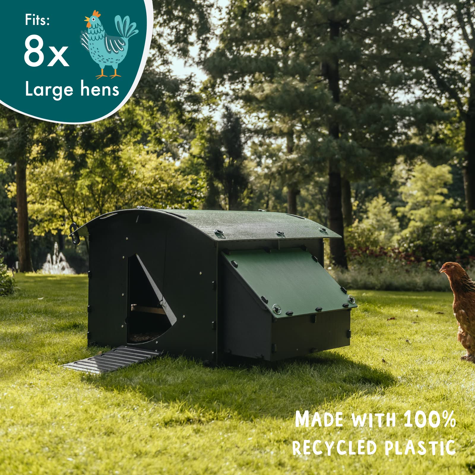 Nestera Plastic Chicken Coop - 25yr Lifespan, Large Ground Coop for 4-8 Chickens, Easy to Clean, UV Resistant, Predator Proof