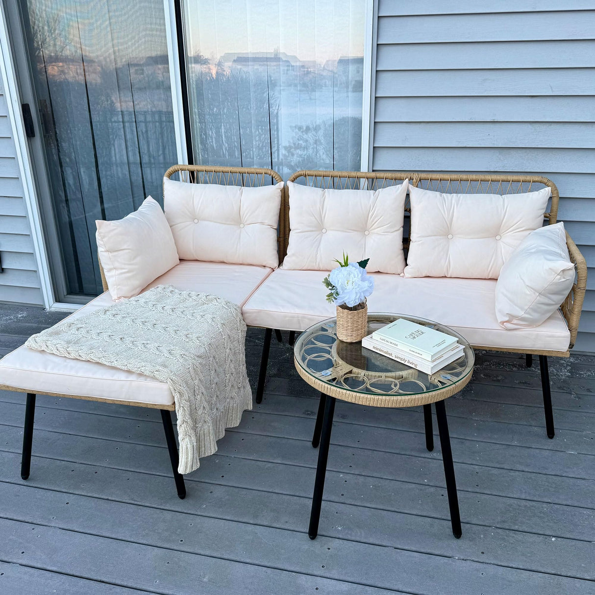 L-Shaped Patio Furniture Outdoor Loveseat Sectional Set for Backyard