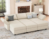 Modular Sectional Sofa with Storage Ottomn Seats, Corduroy Convertible Modular