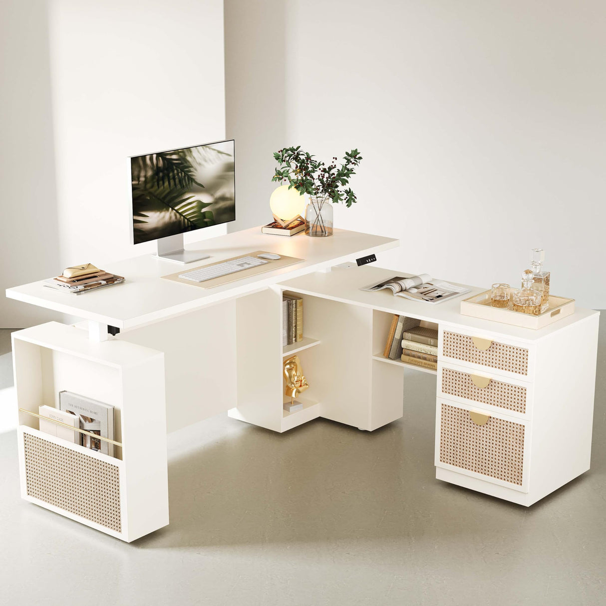 63" Standing Desk with File Cabinet, Privacy Panel, AC/USB, 1.18" Desktop