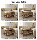 Lift Top Coffee Table, 4-in-1 Multi-Function Convertible Coffee Table with Storage,