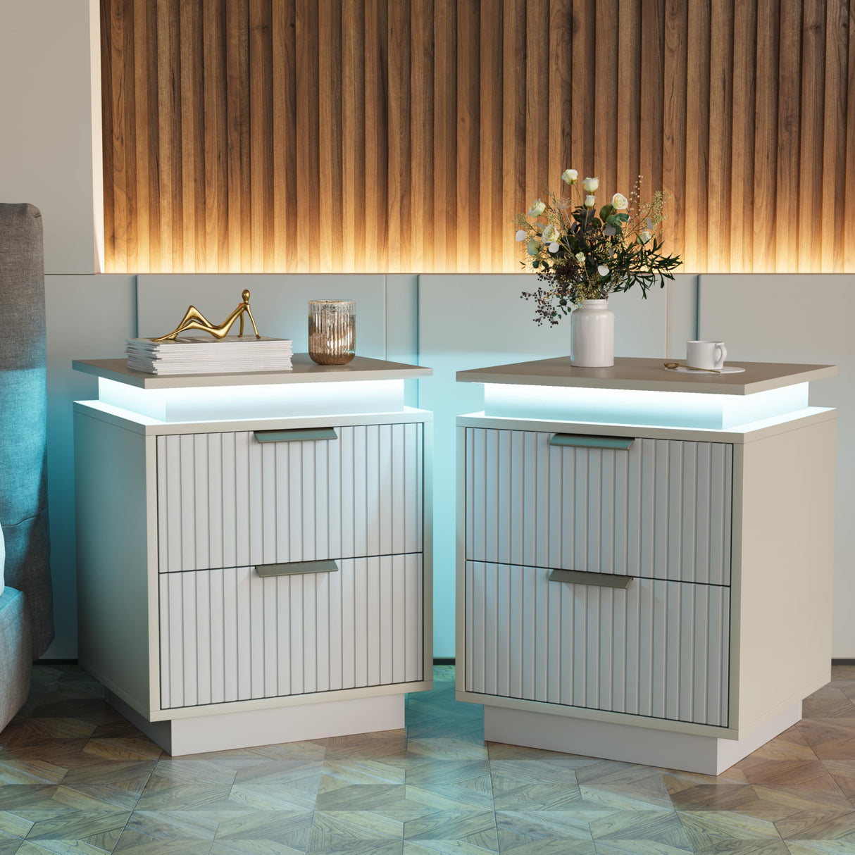 Nightstand with LED Light, Set of 2 Night Stand