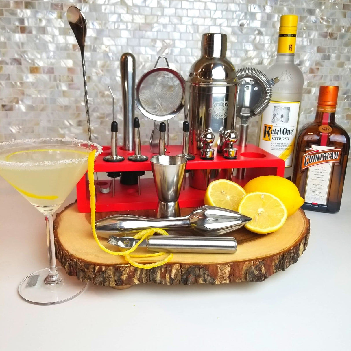 Professional Bartender Kit and Cocktail Shaker Set with Stand - 17 Piece Stainless Steel