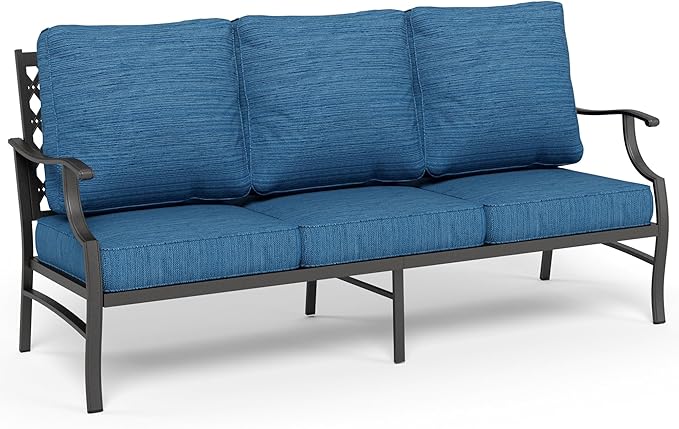 Metal Patio Furniture Sofa with 5.75" Super-Thick Waterproof Cushion