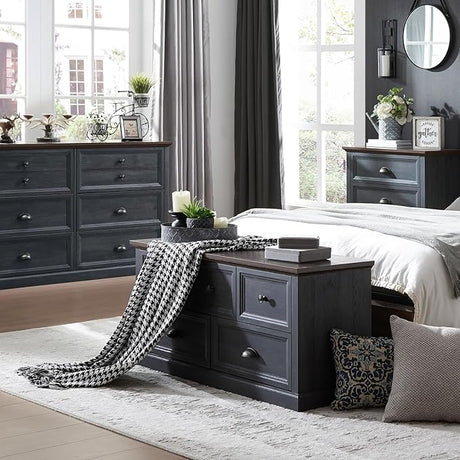 Farmhouse Nightstand with Charging Station, 3 Drawer Dresser for Bedroom