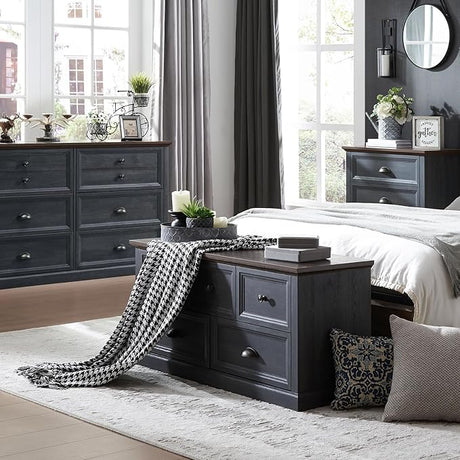 Nightstand with Charging Station, 2 Drawer Dresser for Bedroom, Farmhouse Small Dresser with Drawers