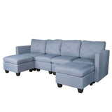 Modern Linen Fabric U-Shaped 6 Seat Sectional Sleeper Couch with Reversible Chaise