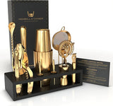Bartender Kit with Black Bamboo Stand Beautiful Cocktail Shaker Set and Bar Tools