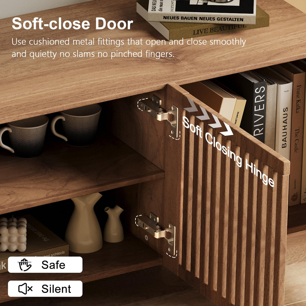 70.87" Mid-Century Modern Walnut TV Stand with Storage